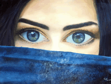 a painting of a woman covering her face with a blue cloth has the year 2012 on the bottom