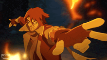 a cartoon of a man holding a fire with the word prime on the bottom right