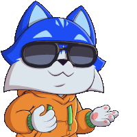 a cartoon cat wearing a blue hat and sunglasses