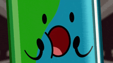 a blue and green can with a face on it that says joe