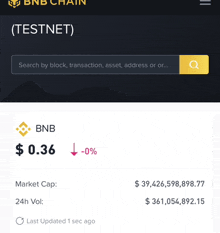 a screenshot of the testnet page of bnb