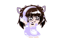 a drawing of a girl wearing headphones and a maid outfit