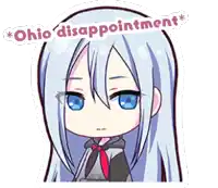 a cartoon of a girl with long white hair and blue eyes with the words ohio disappointment above her head