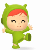 a cartoon character wearing a green outfit and a green hat