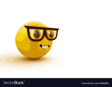 a cartoon smiley face wearing glasses on a white background .