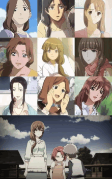 a collage of anime characters including a couple of women