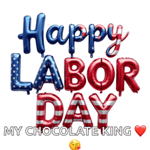 red white and blue balloons saying happy labor day