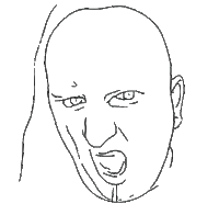 a black and white drawing of a man 's face with a tongue sticking out