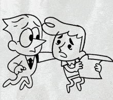 a black and white drawing of a man and a woman fighting each other .