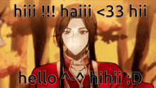 a picture of a man with long hair and the words haiii haiii < 33 haiii hello ahiii d