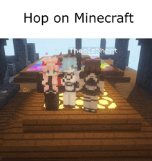 a screenshot of a video game with the words hop on minecraft on the top