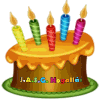 a birthday cake with candles and the name j.a.s.g. nogallas