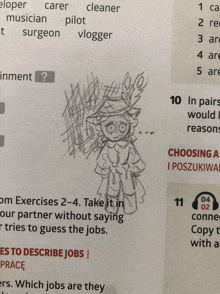 a drawing of a man in a hat is on a page that says choosing a i pozkuiwar