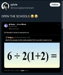 a sylvie tweet about open the schools includes a math problem