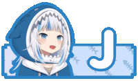 a picture of a girl with a shark hood and a letter j