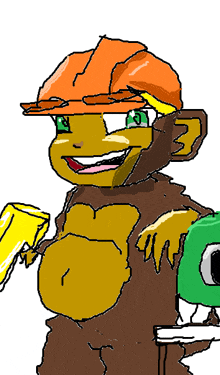 a cartoon of a monkey wearing a hard hat