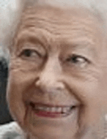 an elderly woman with white hair is smiling for the camera .