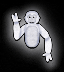 a cartoon drawing of a white monkey waving its hand