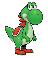 a cartoon drawing of a green and red dinosaur