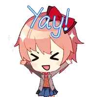 a cartoon of a girl with the word yay written on her head