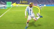 a soccer player wearing a number 10 jersey kicking a soccer ball