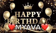 a happy birthday myava sign with gold balloons