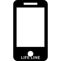 a black and white silhouette of a cell phone with the words `` life line '' on it .