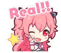 a sticker of a girl with a star and the word real behind her