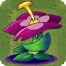 a cartoon illustration of a purple flower with a yellow stem .