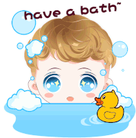 a cartoon of a boy taking a bath with the words have a bath written above him