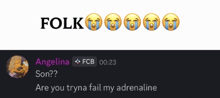 a screenshot of a conversation with angelina son