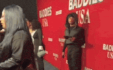 a red carpet with the word baddies on it