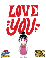 a poster that says love you with a girl in a pink dress