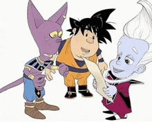 a group of cartoon characters standing next to each other .