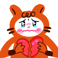 a cartoon cat is holding a broken heart in his hands