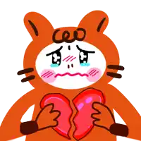 a cartoon cat is holding a broken heart in his hands