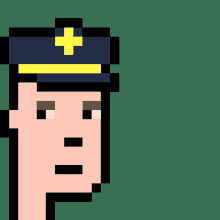 a pixel art drawing of a police officer with a cross on his hat