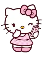 a cartoon drawing of hello kitty holding a cellphone