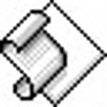 a black and white pixel art drawing of a scroll of paper on a white background .