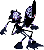 a pixel art of a cartoon character standing next to another cartoon character .