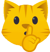 a yellow cat with its finger on its lips