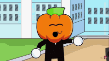 a cartoon of a pumpkin with a green hat