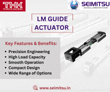 an advertisement for the lm guide actuator by seimitsu