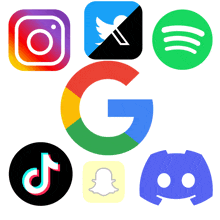 a google logo is surrounded by other social media apps