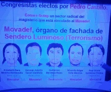 a group of men are lined up on a blue background with the words congresistas electos por pedro castillo