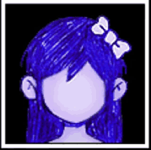 a girl with blue hair and a white bow in her hair .