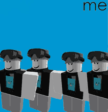 a group of roblox characters are standing next to each other with the word me above them