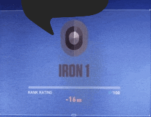 a blue screen with a circle and the word iron 1 on it