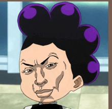a cartoon of a man with purple hair making an angry face