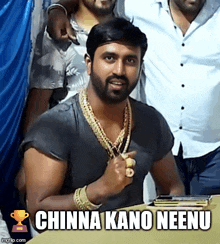 a man with a beard is wearing a black shirt and gold chains and has the caption " china kano neenu " above him